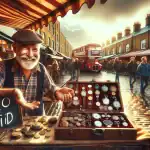 british-vendor-at-camden-market-with-pound-note-and-quid-sign-on-stall