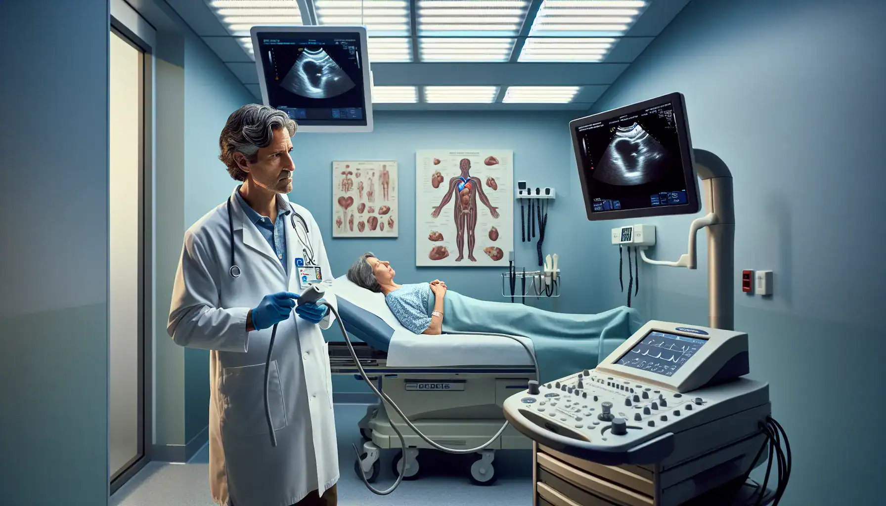 cardiologist-performing-transthoracic-echocardiogram-on-patient-in-spanish-hospital-examination-room