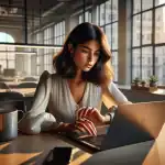 spanish-professional-woman-hesitating-while-typing-email-with-can-you-versus-could-you-choice