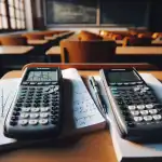 Diferencia entre TI-83 y TI-84 ti-83-and-ti-84-graphing-calculators-side-by-side-on-a-university-desk