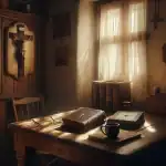 two-bibles-side-by-side-on-a-wooden-table-in-a-spanish-home-with-warm-afternoon-light