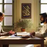 two-people-discussing-islam-and-muslim-identity-in-a-sunlit-community-center-in-spain