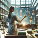 a-biologist-showing-diploid-and-haploid-chromosome-models-on-a-screen-in-a-library