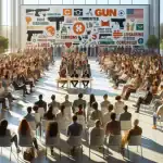 Ventajas y Desventajas del Control de Armas a-community-forum-discussing-gun-control-policies-in-a-modern-conference-setting