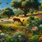 a-deer-grazing-in-a-flower-filled-meadow-under-a-clear-blue-sky