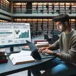 a-student-reviewing-loan-information-on-a-laptop-in-a-university-library