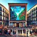 Diferencias Principales Entre Final Fantasy VII Remake y Final Fantasy VII Rebirth a-town-square-with-a-final-fantasy-billboard-and-enthusiastic-onlookers