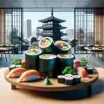 a-variety-of-sushi-including-hand-rolls-and-sliced-rolls-served-on-a-platter