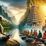 juxtaposed-hindu-temple-ceremony-and-buddhist-meditation-in-a-tranquil-natural-setting
