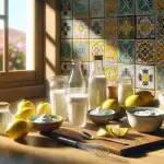 kitchen-counter-with-buttermilk-substitutes-like-milk-lemon-yogurt-and-almond-milk