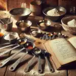 measuring-spoons-bowls-of-spices-and-cookbook-on-a-wooden-kitchen-counter