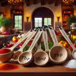 measuring-spoons-with-ingredients-on-a-wooden-countertop-in-a-spanish-kitchen