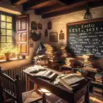 ¿Cuál es la Diferencia entre "Este" y "Estos"? study-desk-with-books-and-este-and-estos-written-on-a-chalkboard