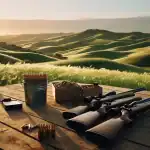 ¿Cuál es la Diferencia Entre el .22LR y el .22 Magnum? two-rifles-and-ammo-on-a-table-at-a-sunny-countryside-shooting-range