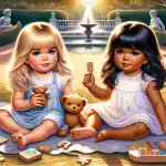 two-young-twin-children-sitting-on-a-picnic-blanket-in-a-sunny-park